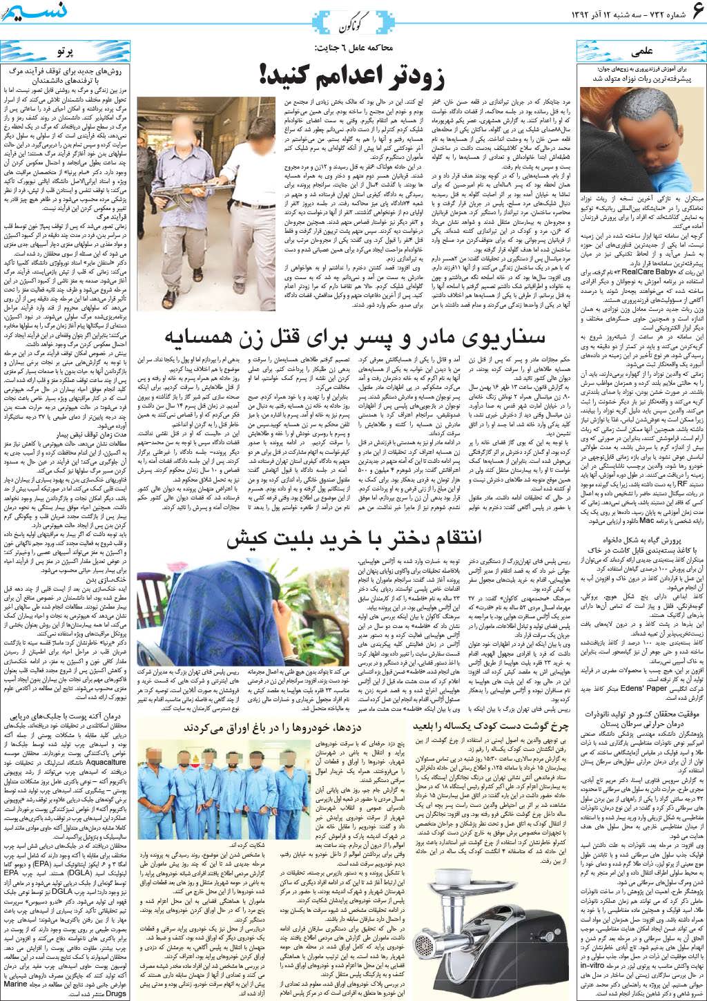 صفحه گوناگون روزنامه نسیم شماره 732